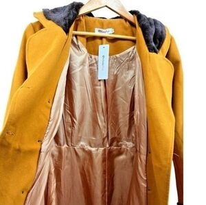 NEW OrderPlus Double Breasted Trench Coat Womens XXL Yellow Faux Fur Longline